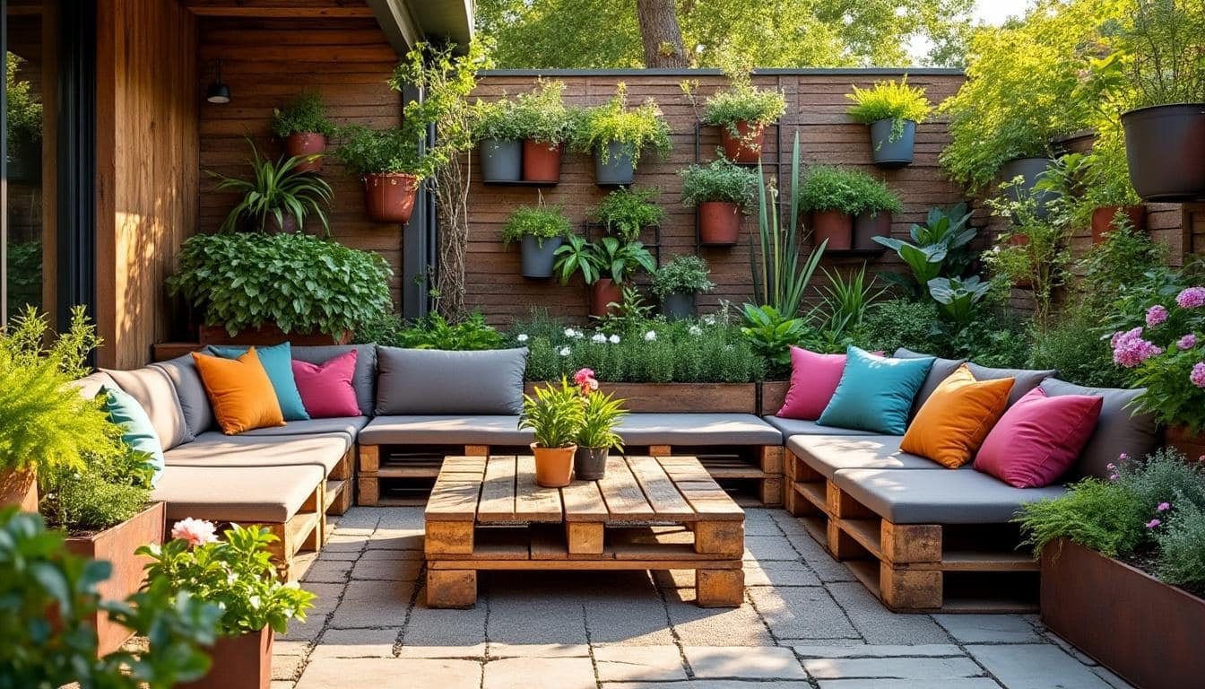 découvrez des idées créatives d'aménagement extérieur avec du mobilier recyclé pour un jardin écologique, esthétique et unique.