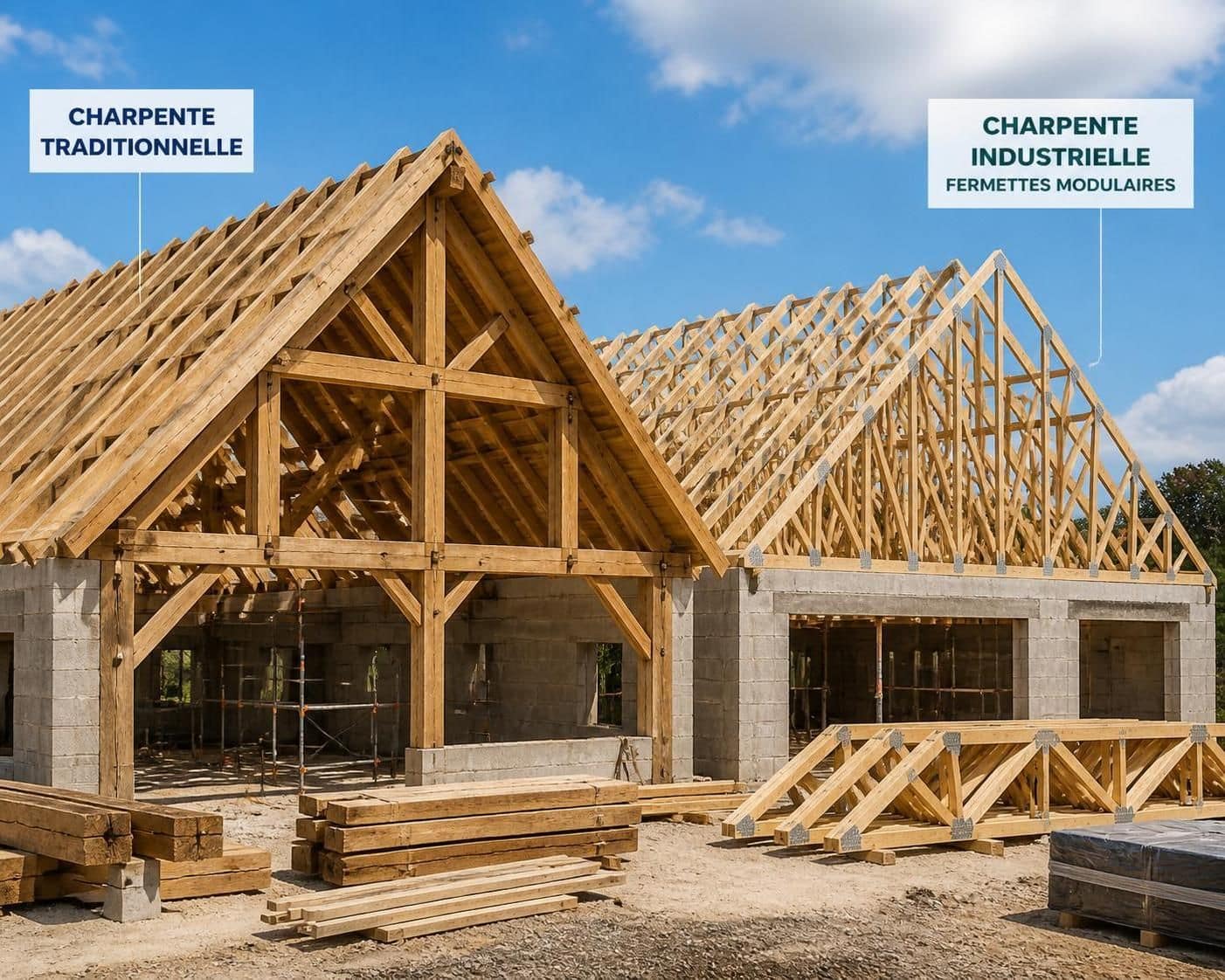 d&eacute;couvrez notre comparatif complet entre charpente traditionnelle et industrielle pour choisir la meilleure option adapt&eacute;e &agrave; vos besoins et votre budget.